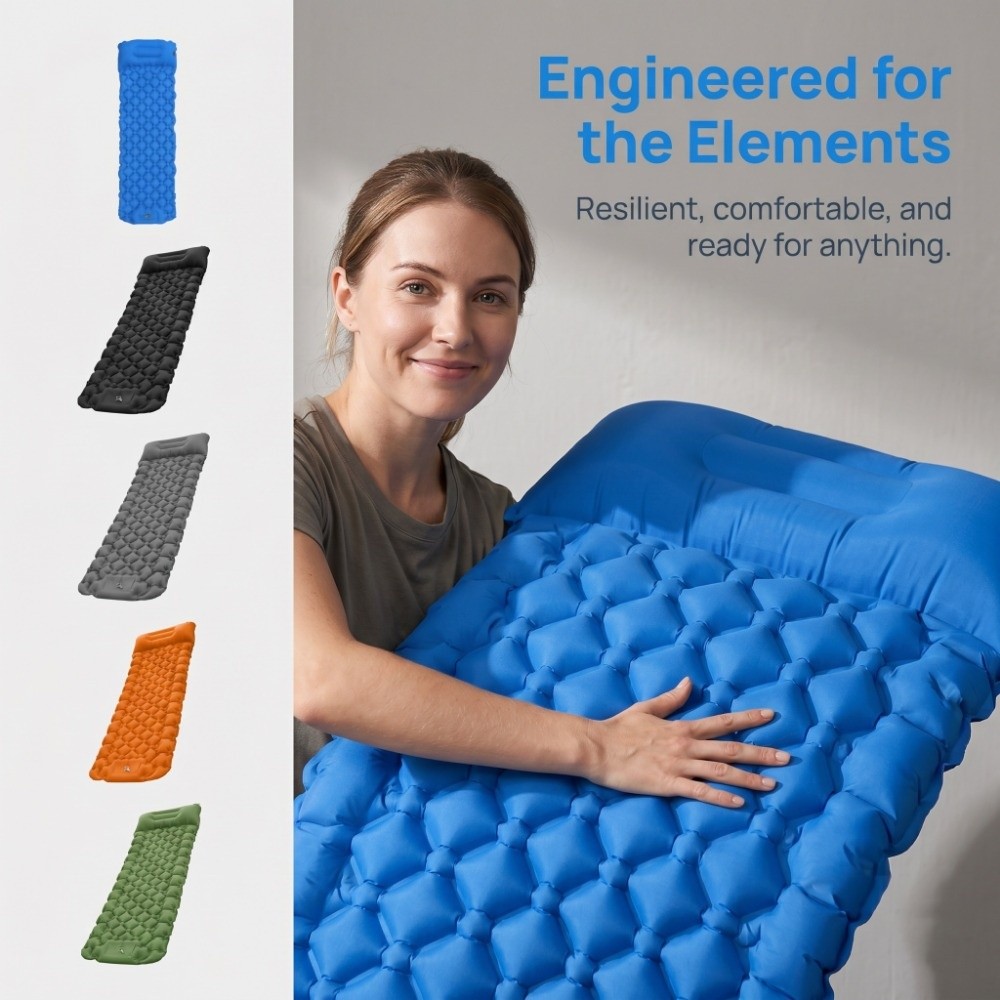 Inflatable Camping Sleeping Pad Pillow - Colchoneta Inflable para Camping, Plegable, Ultraligera,