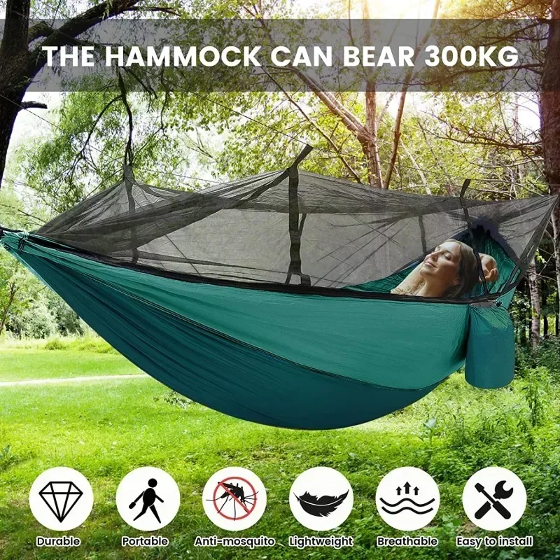 Double Hammock Portable Parachute Nylon - Hamaca para acampar con red, hamacas