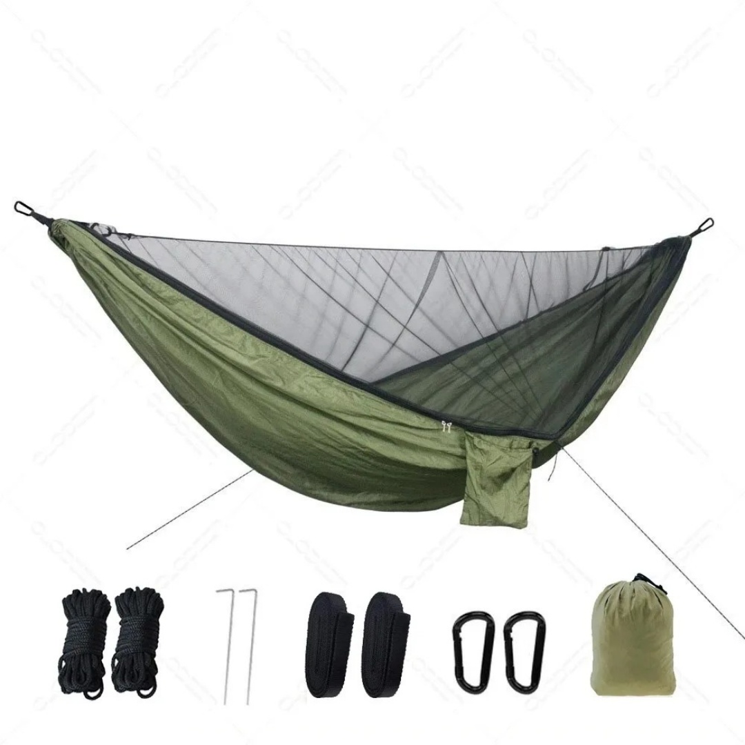 Double Hammock Portable Parachute Nylon - Hamaca Doble Portátil con Mosquitera, Cama