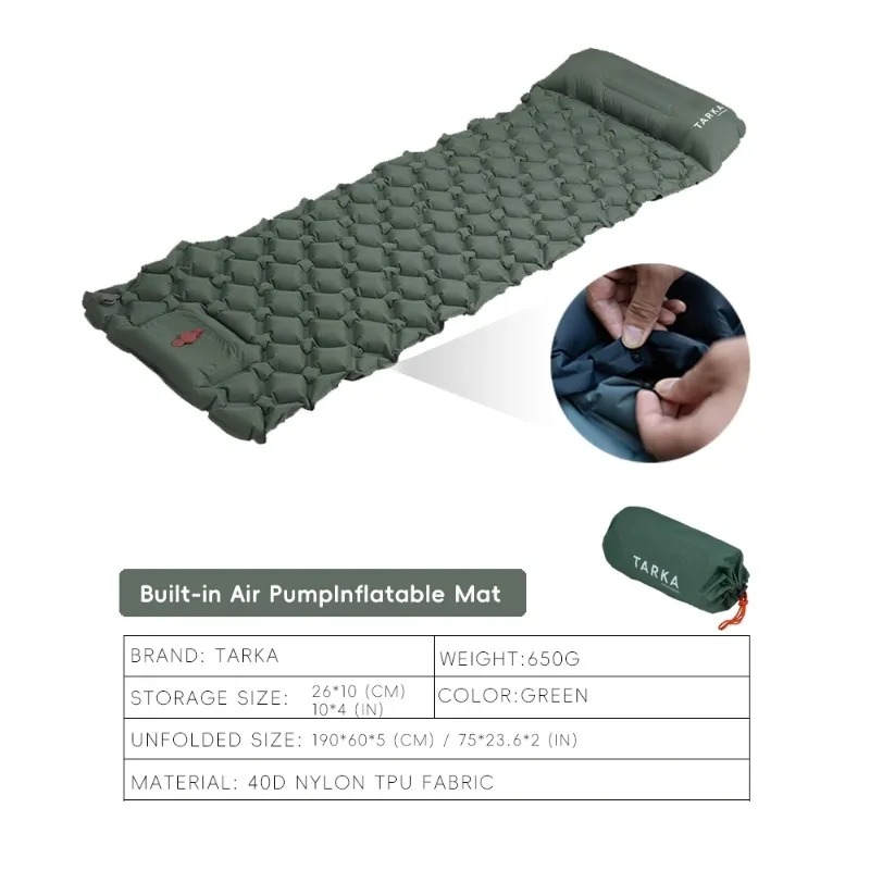 Inflatable Camping Sleeping Pad Pillow - Colchones inflables para acampar, colchón de