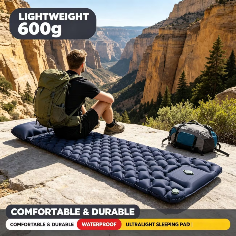 Inflatable Camping Sleeping Pad Pillow - 1 Juego de Colchón Inflable Grueso