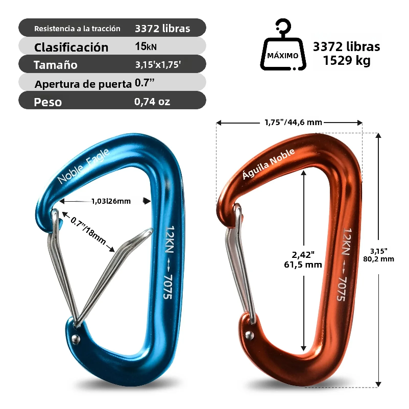 Juego de 6 Mosquetones de 12 k - Carabiners Aluminum 12Kn Heavy Duty reseña y precio