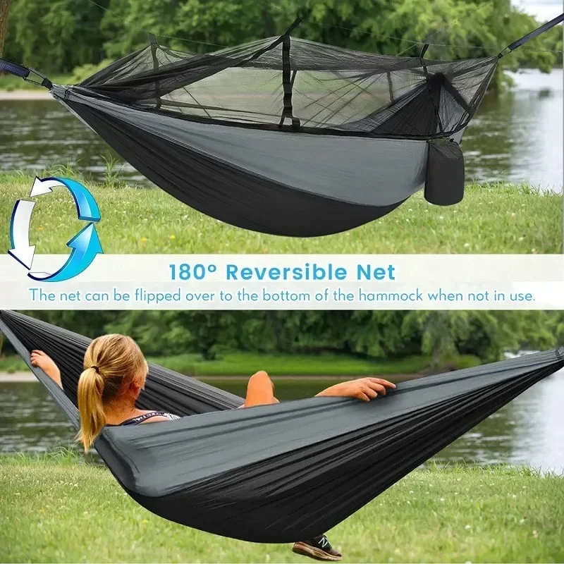 Hamaca para acampar con red, h - Double Hammock Portable Parachute Nylon reseña y precio