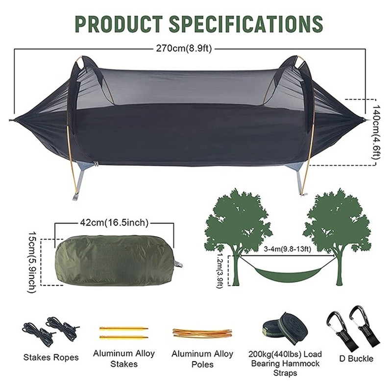 Hamaca con Mosquitero 3 en 1 c - Camping Hammock With Mosquito Net Rainfly reseña y precio