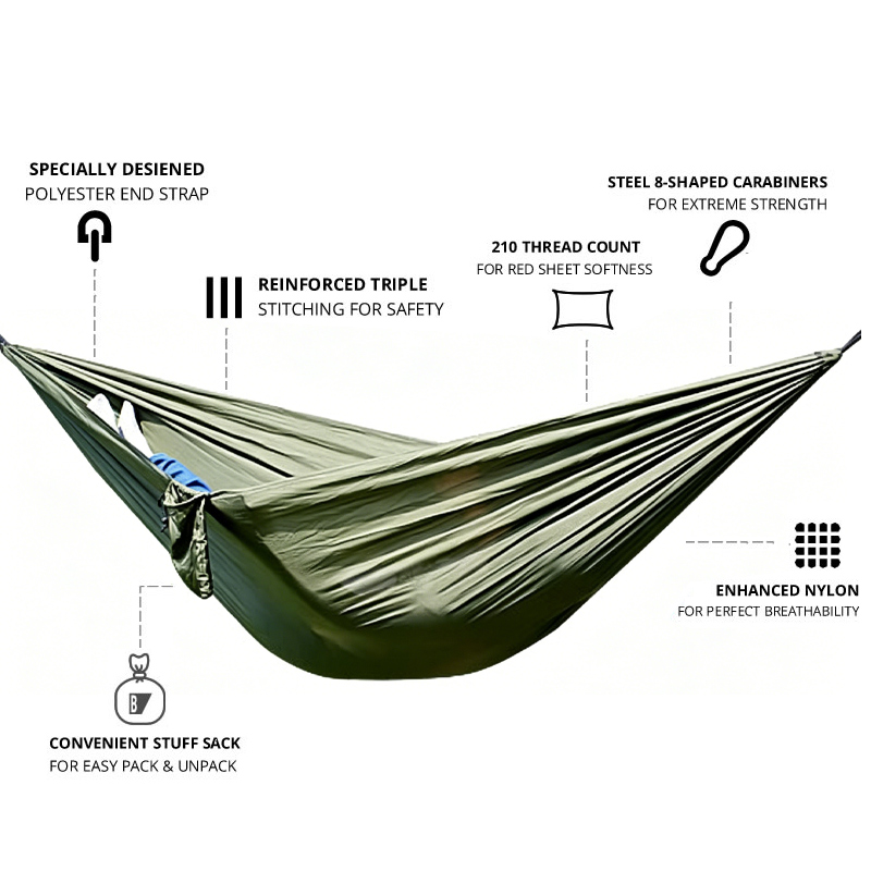 Hamaca Portátil de Nailon de 2 - Double Hammock Portable Parachute Nylon reseña y precio